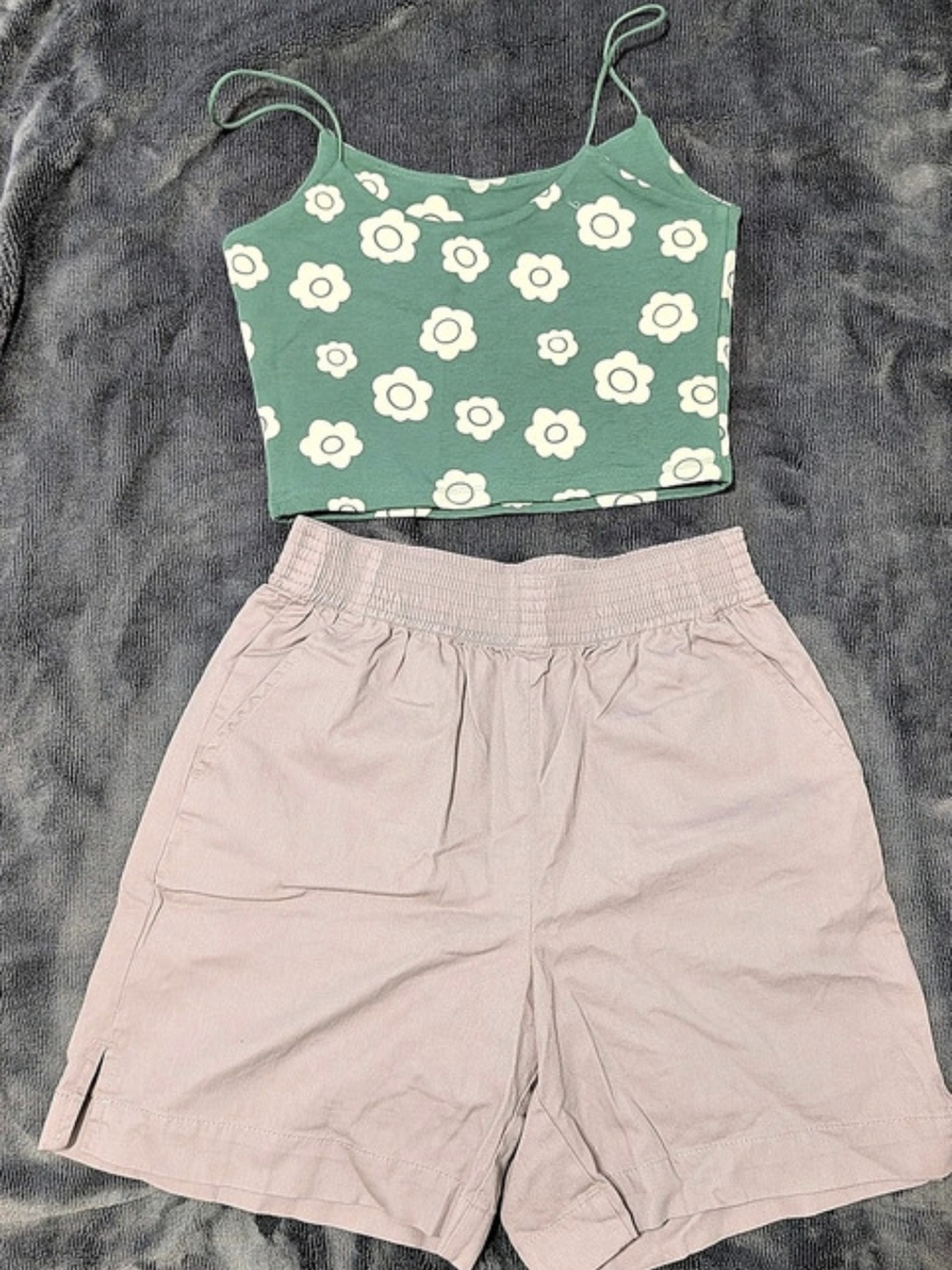 twik Floral Crop Top & Shorts Set in Green & Pink Size XS Like New